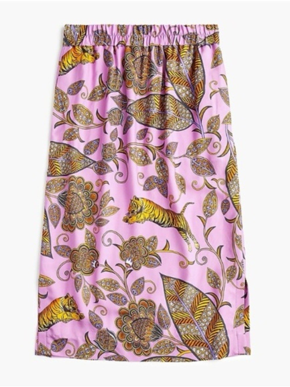 J. Crew Pink Floral & Tiger Pull On Midi Skirt